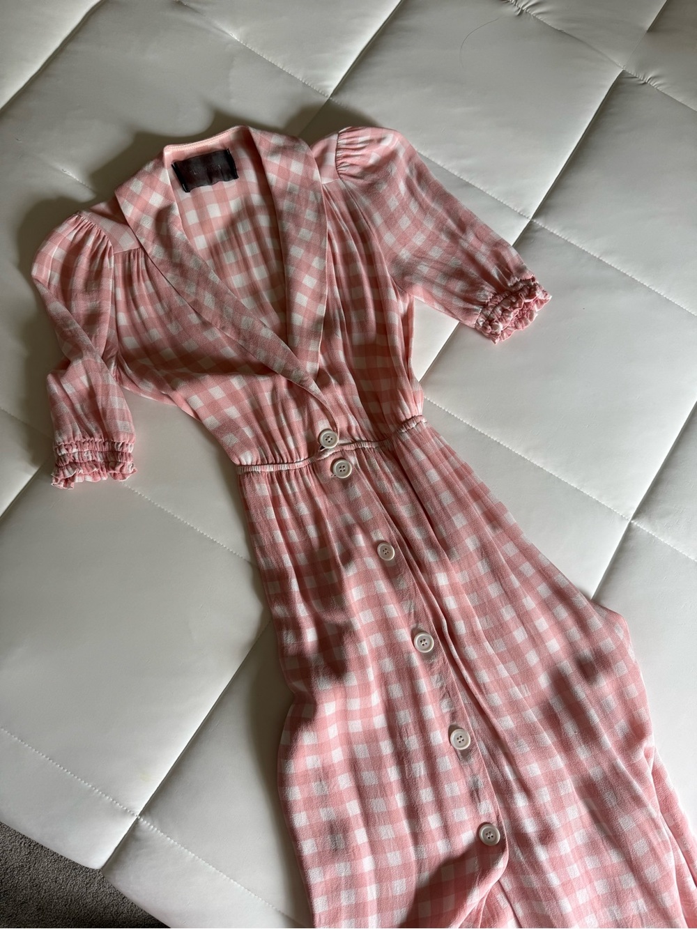 Reformation Joanie Pink/White Gingham Midi Button-Front Dress, XS